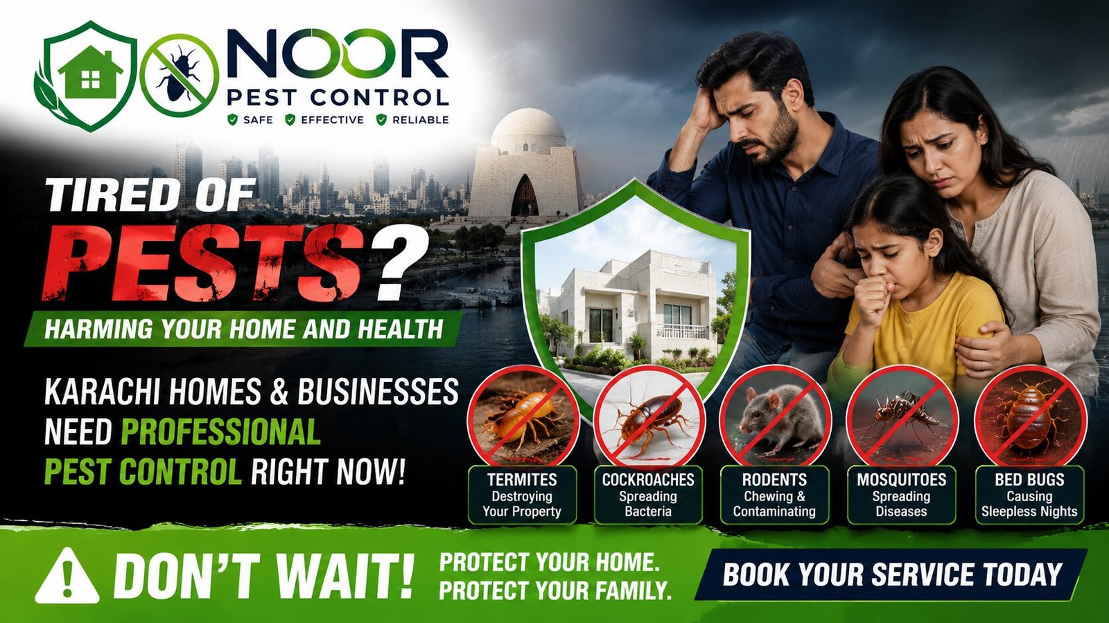 Professional pest control technician spraying treatment in a Karachi home