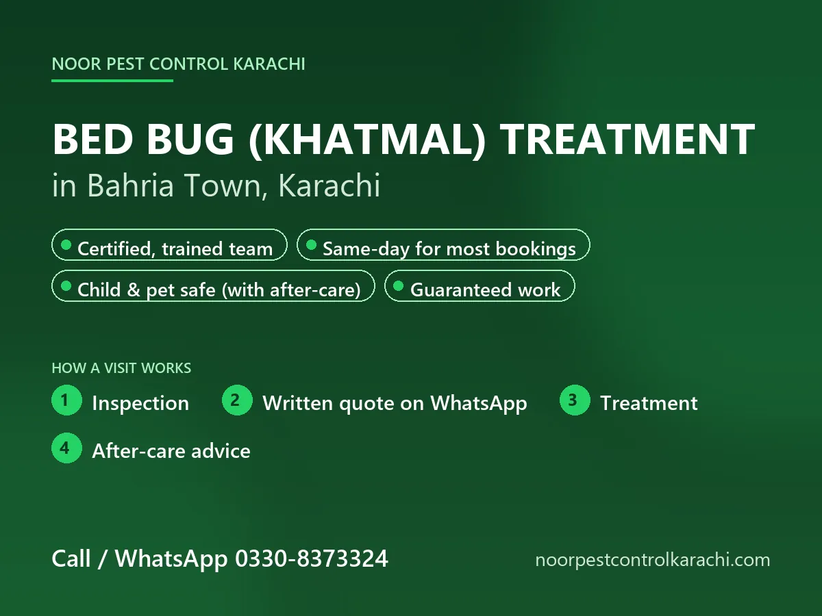 Bed bug (khatmal) treatment in Bahria Town, Karachi - Noor Pest Control