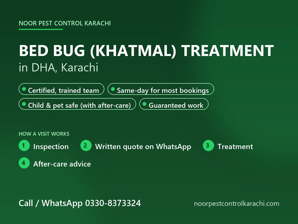 Bed bug (khatmal) treatment in DHA, Karachi - Noor Pest Control