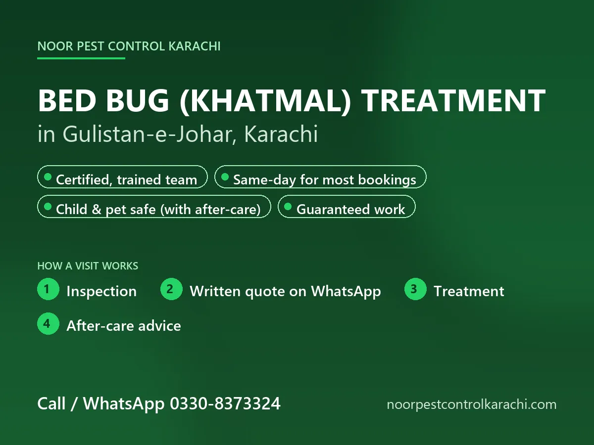 Bed bug (khatmal) treatment in Gulistan-e-Johar, Karachi - Noor Pest Control