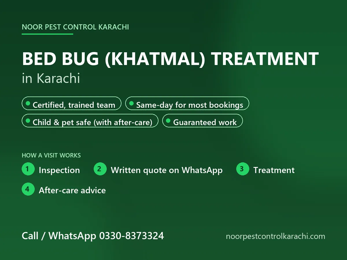 Bed bug (khatmal) treatment in Karachi - Noor Pest Control