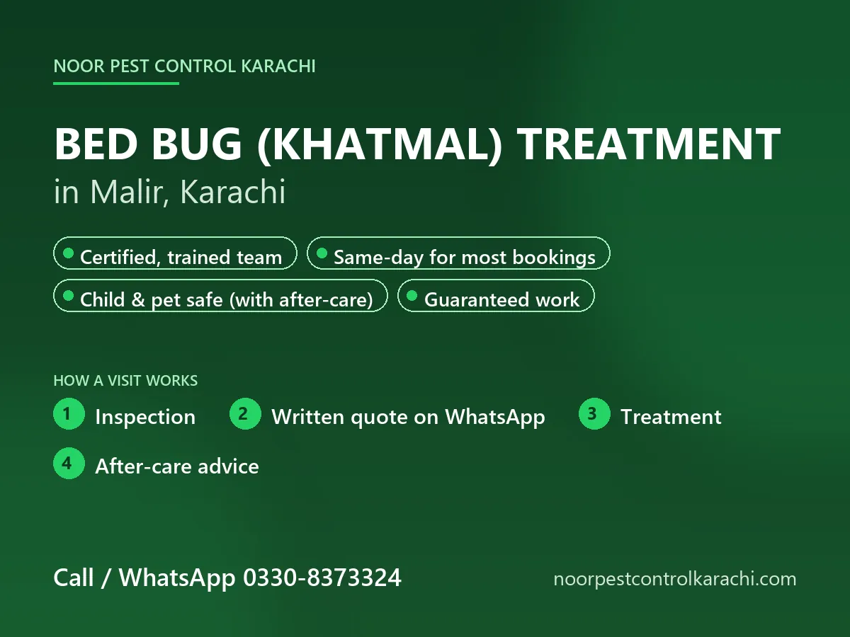 Bed bug (khatmal) treatment in Malir, Karachi - Noor Pest Control