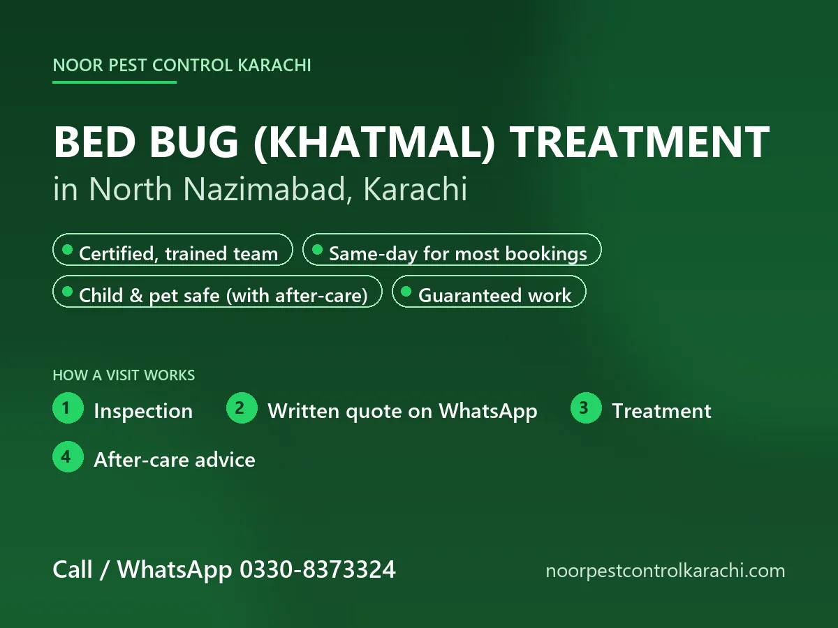 Bed bug (khatmal) treatment in North Nazimabad, Karachi - Noor Pest Control