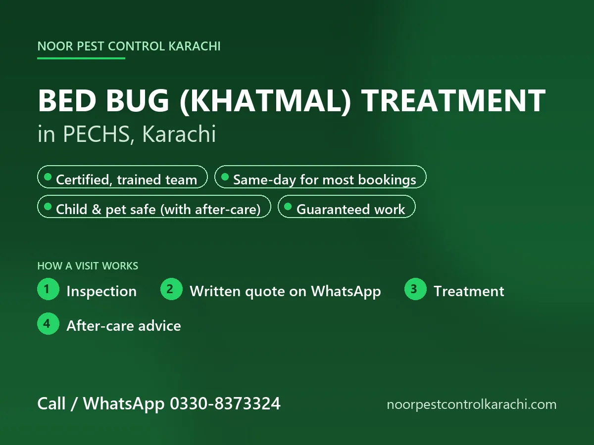 Bed bug (khatmal) treatment in PECHS, Karachi - Noor Pest Control